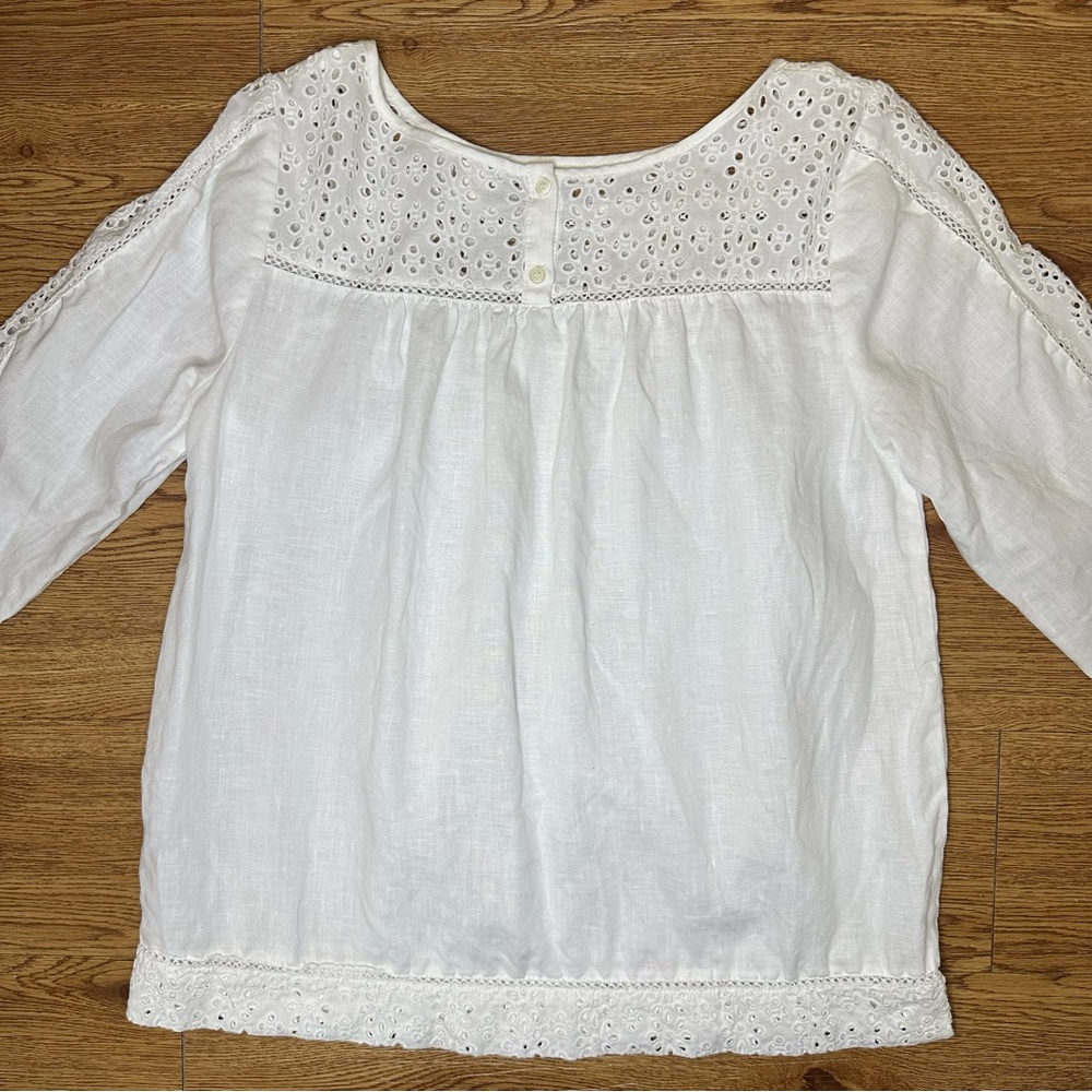 NWOT J. CREW White Linen Peasant Eyelet Women’s Preppy Blouse Top - Size Small - Picture 7 of 9